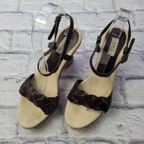 Furla Brown Leather Braided Slingback Studded Platform Sandals size 38 - Picture 2 of 16